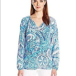 Lilly Pulitzer XS Willa Tunic Top Blouse Resort White Midnight Blues
